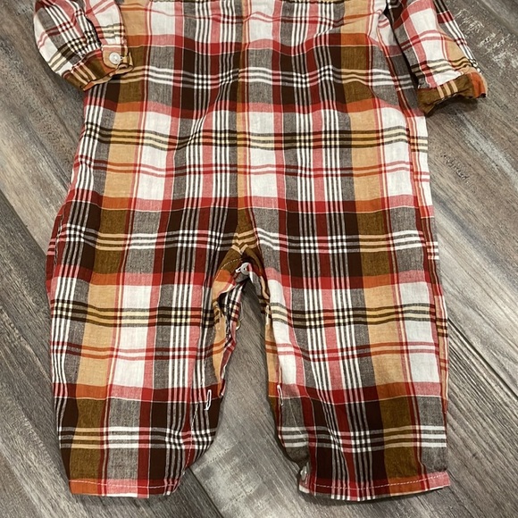 Smocked Silly Goose Fall Scarecrow Pumpkin Plaid Outfit 12 months - Picture 3 of 5
